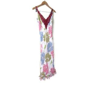 Y2K Trelise Cooper White Lace Trim Floral Slip Dress 8
